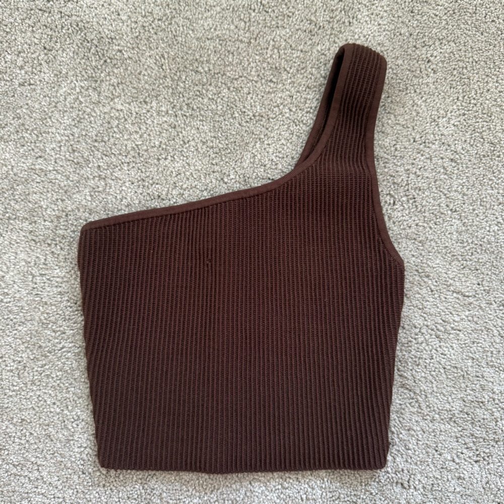 Aritzia Babaton Black Sculpt Knit One-Shoulder Tank Top